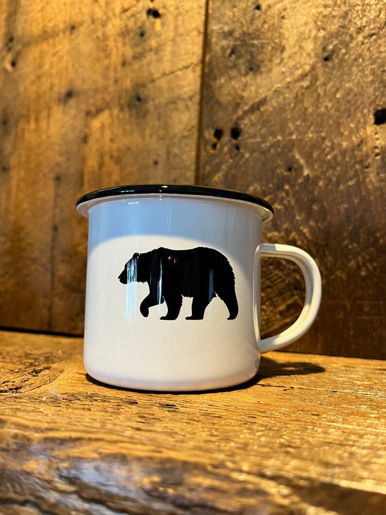 12 Oz. White Enamel Coffee Mug With Canoe Paddle Print Etsy