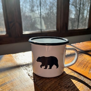 Bear Enamel Coffee Mug, Camping Mug, Outdoor Mug, Enamel Coffee Mug, Enamel Camping Mug, Bear Mug, Bear Cup
