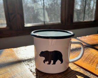 Bear Enamel Coffee Mug, Camping Mug, Outdoor Mug, Enamel Coffee Mug, Enamel Camping Mug, Bear Mug, Bear Cup