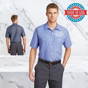 Custom Short Sleeve Striped Industrial Work Shirt / Machanics shirt / Work shirt / custom Mens work shirt / embroiered work shirt / machanic