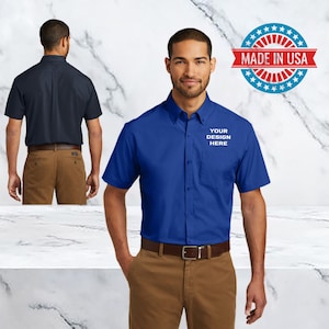 Custom Short Sleeve Carefree Poplin Shirt / Custom Embroidered Shirt / Embroidered Shirt / business dress Shirt / Embroidered Short Sleeve