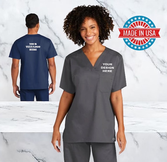 Custom Embroidered Scrub V Neck, Workflex Chest Pocket V Neck Top,  Embroidered Scrub V Neck, Hospital Scrub V Neck, Custom Top WW3160 -   Canada