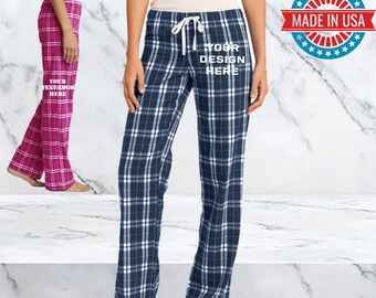 Pantalon à carreaux en flanelle Custom Women's District ®, pantalon de salon personnalisé, pantalon de pyjama personnalisé, pantalon en flanelle, pantalon de pyjama personnalisé