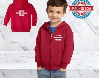 Custom Toddler Core Fleece Full-Zip Hooded Sweatshirt/ Add Your Logo or Text/ Children's Custom Sweatshirt/ Kids Custom Sweatshirt/