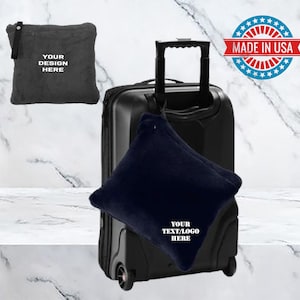 Custom Packable Travel Blanket / Add Logo or Text / Custom Blanket / Christmas Gift/ Personalized Packable Blanket / Embroidered Blanket /