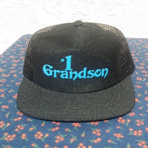 Grandson Baseball Cap, #1 Grandson Vintage Kids Cap, Child Size Cap, Trucker Mesh Hat, Black Cap, Unisex Hat, Boys Hat, Girls Hat,Adjustable