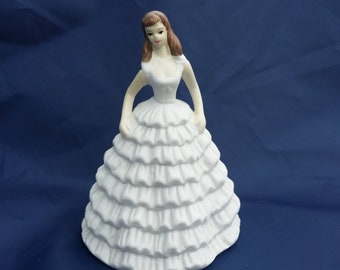 8 Tier Ruffle Dress Doll Ceramic Figurine, White Dress Cake Topper,Sweet Sixteen Doll,Quinceanera Centerpiece,Bride,Cake Topper, Debutante