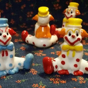 12 Piece Vintage Sitting Clowns, Retro Clown Cake Topper & Picks,Unique Party Favor, Cupcake Decoration, Red Blue Yellow Clown Party,Piaso