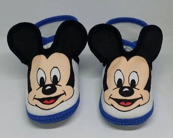 Disney Babies Mickey Mouse Crib Shoes Size 2, Vintage Baby Booties,Vintage Shoes,Everyday, Baby Shower Gift, Mickey Shoes, Soft Sole Baby