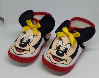 Disney Babies Minnie Mouse Crib Shoes Size 2, Vintage Baby Booties,Vintage Shoes,Everyday, Baby Shower Gift, Minnie Shoes, Soft Sole Baby