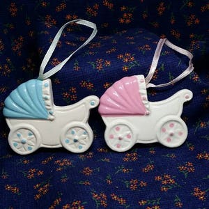 1 Keramik Wagen Verzierung,Blaue Wiege,erster Geburtstag,Vintage Rosa Gastgeschenk,Babypartybevorzugung,Retro Taufe,1