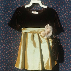 Vintage Chocolate Velvet & Champagne Taffeta Dress Size 12 Months, Cute Baby Dress, Retro Infant Dress, Matching Beret,Holiday Dress,Wedding