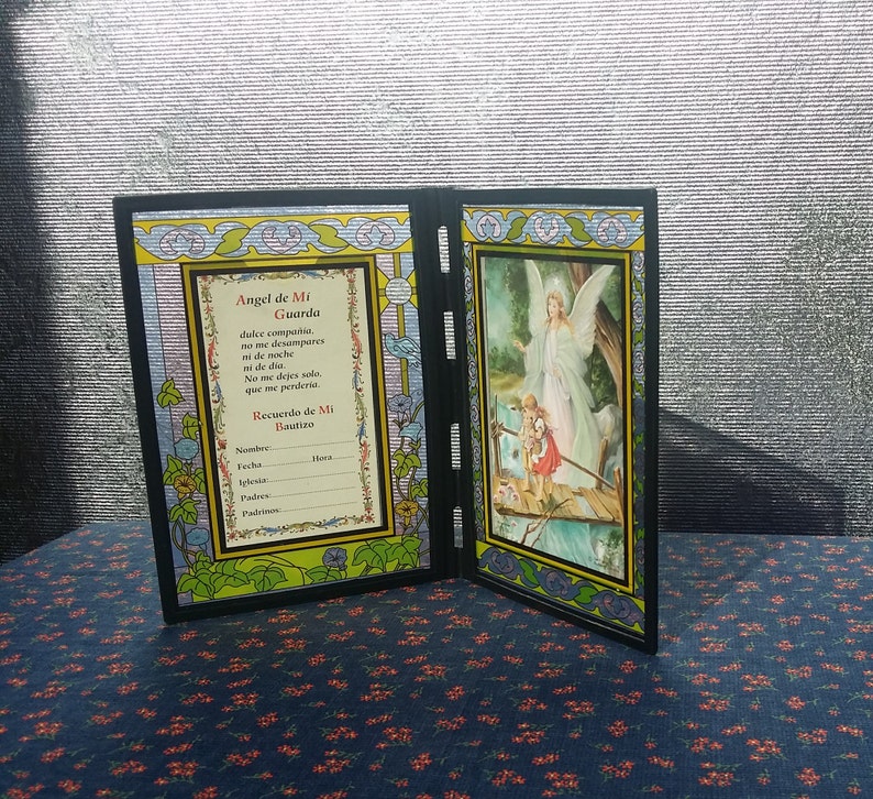 Vintage Angel De Mi Guarda Bautizo Stained Glass Style Frame Image 0 1