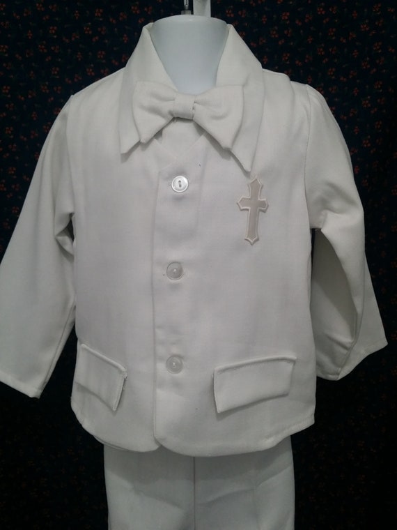 Vintage Boy's OffWhite Suit w Bowtie, Add a Cross… - image 2