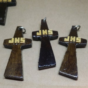 1 JHS Wood Crosses, Dark Brown Wood Cross, Rustic crosses, Mini Cross,Communion favors, Baptism  favors,funeral, Gifts, Christening Gifts