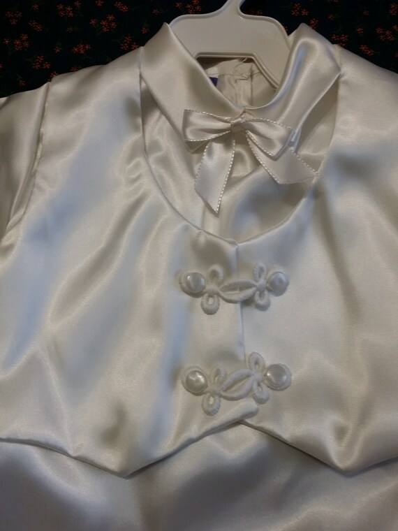 Vintage Baby Boy's White Satin Romper w Long Slee… - image 5