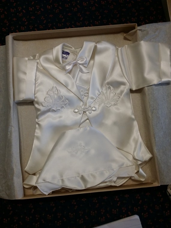 Vintage Baby Boy's White Satin Romper w Long Slee… - image 8