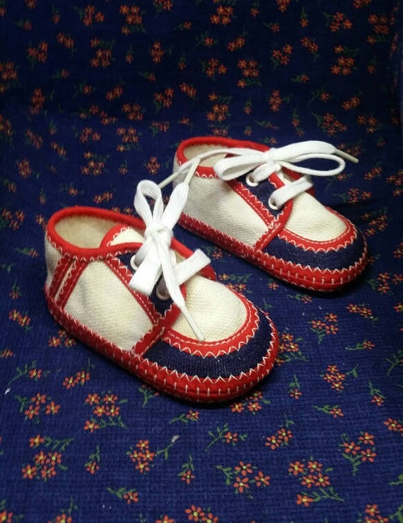 Baby Red White & Blue Crib Shoes Baby Bootiesvintage - Etsy