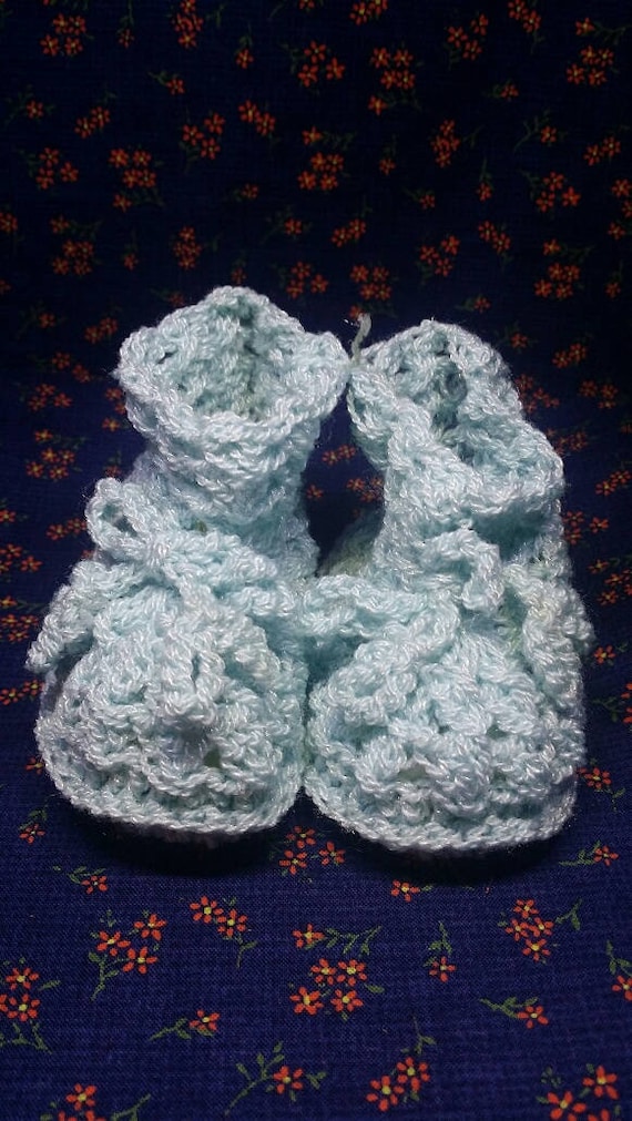 Baby Blue Crochet Baby Booties, Blue Crib Shoes Si