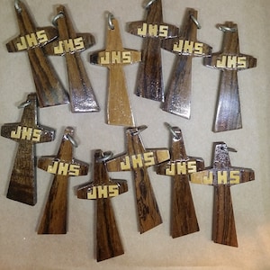1 JHS Wood Crosses, Assorted Light to Mid Brown Wood Cross, Rustic crosses, Mini Cross,Communion favors,Baptism  favors,funeral,Christening