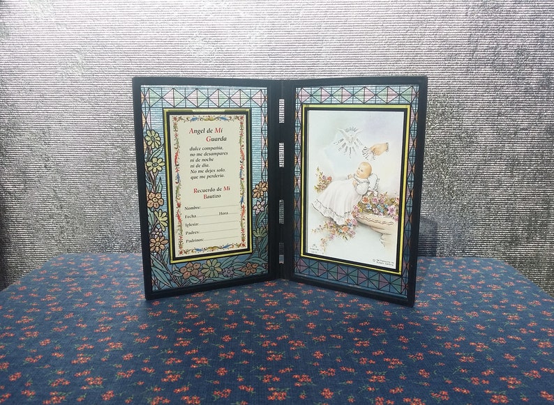 Vintage Recuerdo De Mi Bautizo Stained Glass Style Frame Image 0