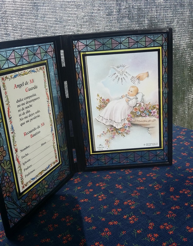Vintage Recuerdo De Mi Bautizo Stained Glass Style Frame 50