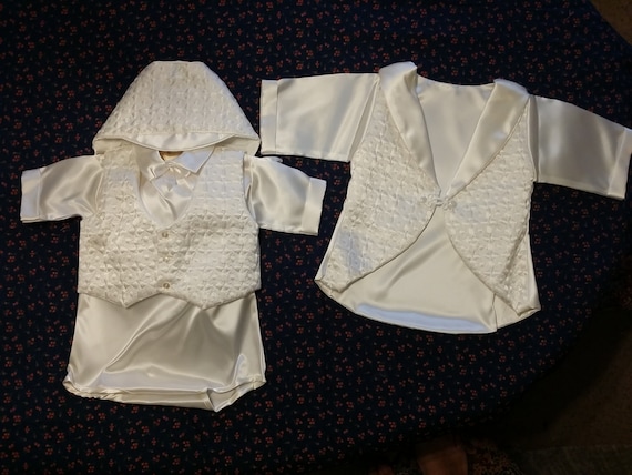 Vintage Baby Boy's White Satin Romper w Long Slee… - image 2