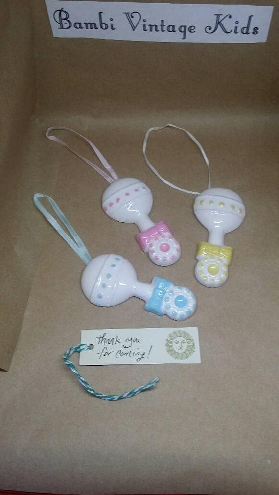 Vintage Rattle Party Favors Retro Ceramic Figurine,Gender Reveal 12 Ceramic Baby Rattle Ornaments Baby Shower Favors Pink Blue Yellow