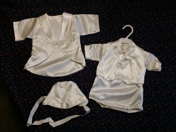 Vintage Baby Boy's White Satin Romper w Long Slee… - image 4