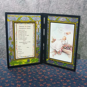 Recuerdo vintage de mi bautismo Marco estilo vidriera, Regalo de bautismo, Marco de fotos con bisagras, Marco de fotos 2, Espíritu Santo, Oración