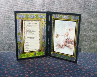Vintage Remembrance of my Baptism Stained Glass style Frame, Baptism Gift, Hinged Picture Frame, 2 Photo Frame, Holy Spirit, Prayer