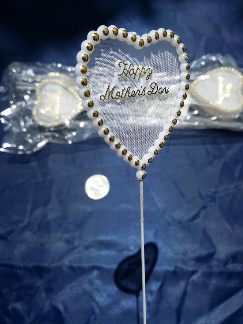 Wire Stem Flower Cake Supply Florist Happy Mother/'s Day Decoration Gold heart Mothers Day Craft Supply Centerpieces Cake Topper