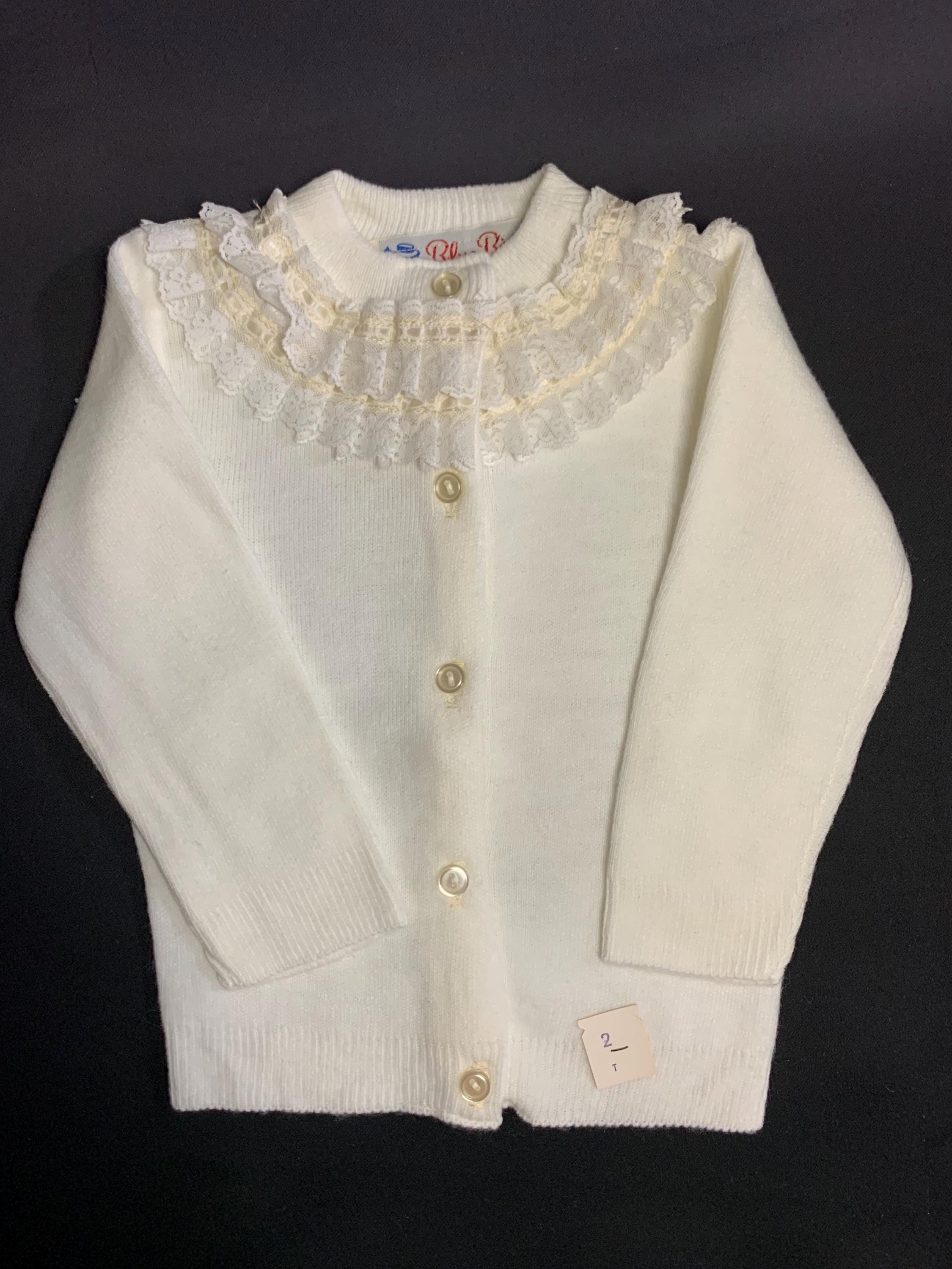 Vintage Girls Double Lace Collar Ivory Sweater with Buttons size 2T, 100% Orlon Acrylic Fancy Sweater, Girls Cardigan Sweater