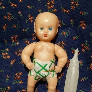 12 Vintage Baby Blue Eyes Doll,Toy Baby with Bottle, Retro Baby Doll Toy, Vintage Toys, Baby Doll with Diaper, Small Doll, Plastic Baby Doll