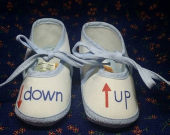 Baby Girls Up Down White & Blue Crib Shoes Booty, Size 2, Baby Booties,Vintage Shoes,Everyday, Baby Shower Gift, Whimsical,Kitsch Retro Shoe