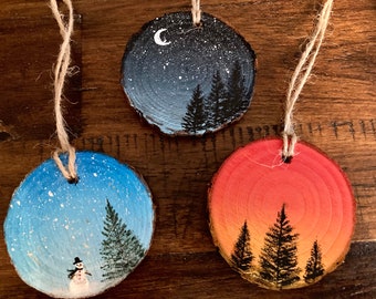 Rustic Christmas Ornaments, Hand Painted Ornaments, Wood Slice Ornament, Personalized Christmas Gift, Customizable Ornament, Winter Decor,