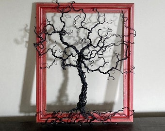 Framed Wire Tree - Tree wall art, wire tree sculpture, home decor, shabby chic, rustic, ready to ship