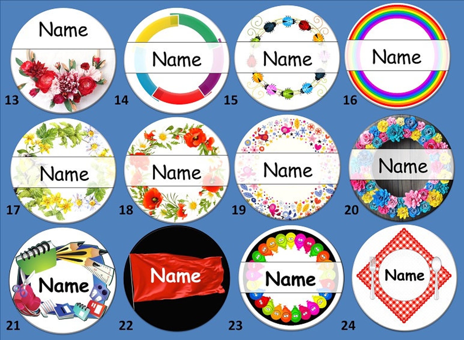 choose a name tag 58mm circle or 25mm x 70mm rectangle 100
