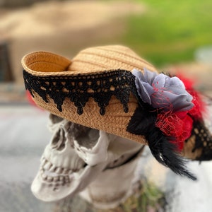 Pirate Hat - Custom Made Adult Woman, Tan, Black, Gray, Red  display picture 1