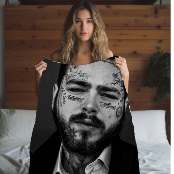 Post Malone Plush Velveteen Blanket - Soft Celebrity Themed Gift for Music Fans Post Malone gift blanket