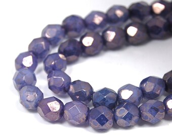 50/pc Moon Dust Milky Alexandrite Czech 6mm Fire-polished Faceted Round Beads