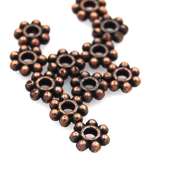 200 beads, Antique Copper Daisy Spacer 4mm or 6mm beads