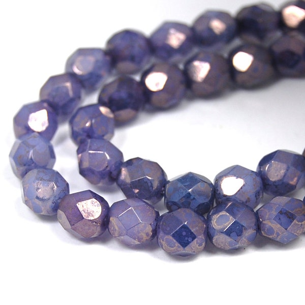 50/pc Moon Dust Milky Alexandrite Czech 6mm Fire-polished Faceted Round Beads