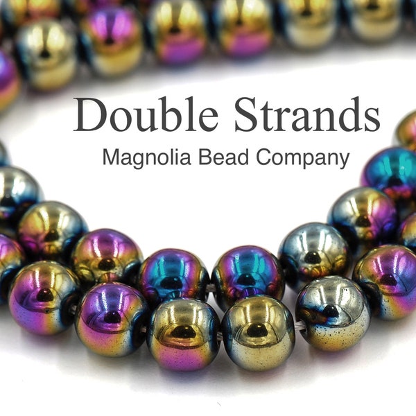 TWO 15.5" strands Rainbow Hematite Silver Beads 2mm 3mm 4mm 6mm 8mm 10mm A Grade