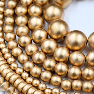 TWO STRANDS Metallic Gold Wood Beads 6mm, 8mm, 10mm, 12mm, 16mm, 20mm Round, 8mm Rondelle and Bicone