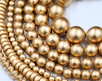 TWO STRANDS Metallic Gold Wood Beads 6mm, 8mm, 10mm, 12mm, 16mm, 20mm Round, 8mm Rondelle and Bicone
