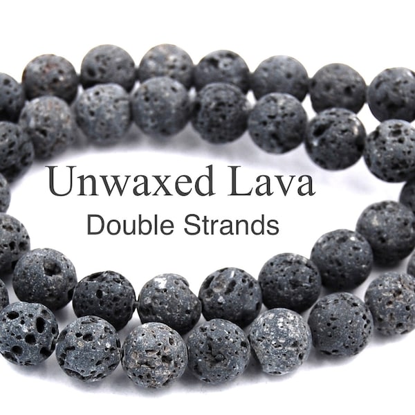 TWO STRANDS, UNWAXED Lava Rock Beads Natural Color 4mm 6mm 8mm 10mm 12mm No Oil Undyed lava stone charcoal gray