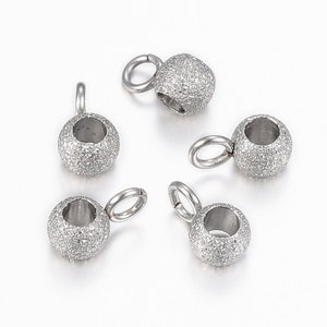 Textured Stainless Steel Round Hanger for Charms, 20pc