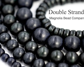 TWO STRANDS Black Wood Beads 6mm, 8mm, 10mm, 12mm, 16mm, 20mm, 8x4mm -16-inch Strand