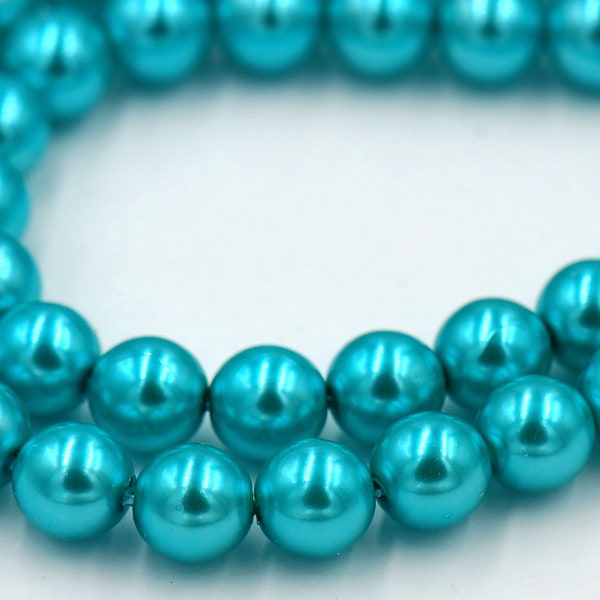 49/pc 8MM Ocean Teal Blue Pearl Coated Czech Glass Round Beads